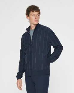 Cheapest 👍 Club Monaco Men Rib Plaited Bomber Jacket Blue ⭐