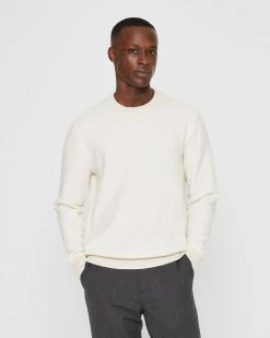 Coupon 😀 Club Monaco Men Long Sleeve Texture Crew Sweater Silver Birch 🥰