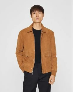 Hot Sale 🤩 Club Monaco Men Suede Bomber Jacket Brown 🥰