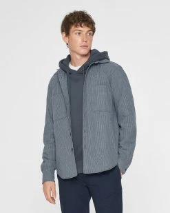 Promo ๐ Club Monaco Men Long Sleeve Textured Puppytooth Standard ๐ Shirt Blue Multi ๐