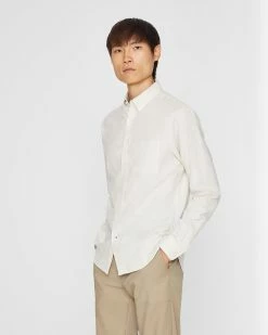 Discount 👍 Club Monaco Men Long Sleeve Herringbone Flannel 👕 Shirt Pelican Multi 🤩