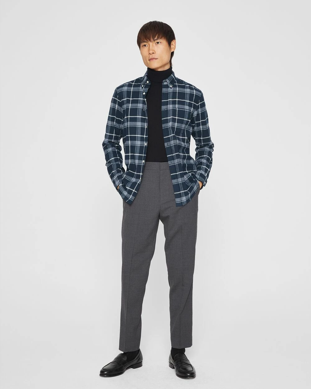 Best reviews of ๐ Club Monaco Men Long Sleeve Open Plaid Flannel ๐ Shirt Navy ๐ - Image 4