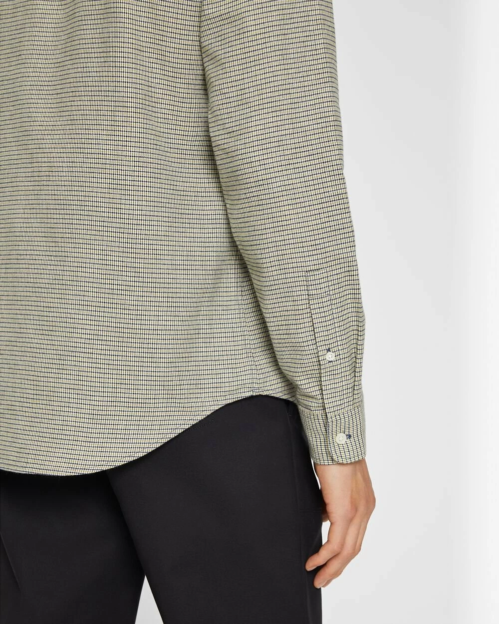 Best Pirce 🥰 Club Monaco Men Long Sleeve Houndstooth Flannel 👕 Shirt Olive Multi 🎁 - Image 3