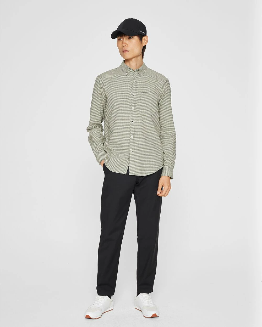 Best Pirce 🥰 Club Monaco Men Long Sleeve Houndstooth Flannel 👕 Shirt Olive Multi 🎁 - Image 4