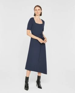Flash Sale ⌛ Club Monaco 👩 Women Square Neck Knit 👗 Dress Dark Navy 💯