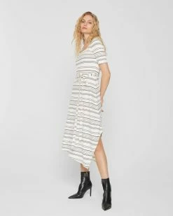 Cheapest 🌟 Club Monaco 👩 Women Striped Square Neck Knit 👗 Dress Egret Multi ✨