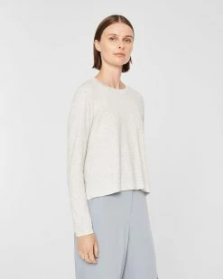 Hot Sale ๐ Club Monaco ๐ฉ Women Boxy Long Sleeve ๐ Shirt Light Heather Grey ๐คฉ