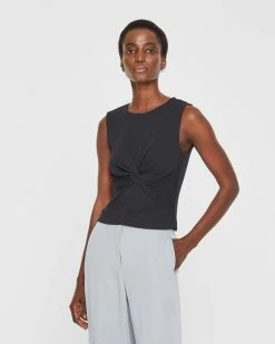 Flash Sale 🌟 Club Monaco 👩 Women Solid Rib Top Black 🎁