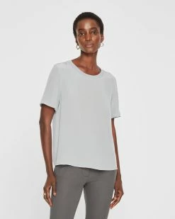 Best Pirce ✨ Club Monaco 👩 Women Silk Tee Quarry 👍