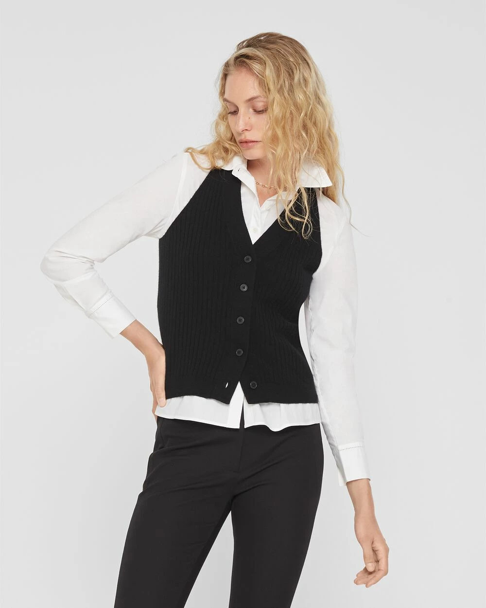 Best deal ๐ฏ Club Monaco ๐ฉ Women Cashmere Ribbed Waistcoat Black โญ - Image 4
