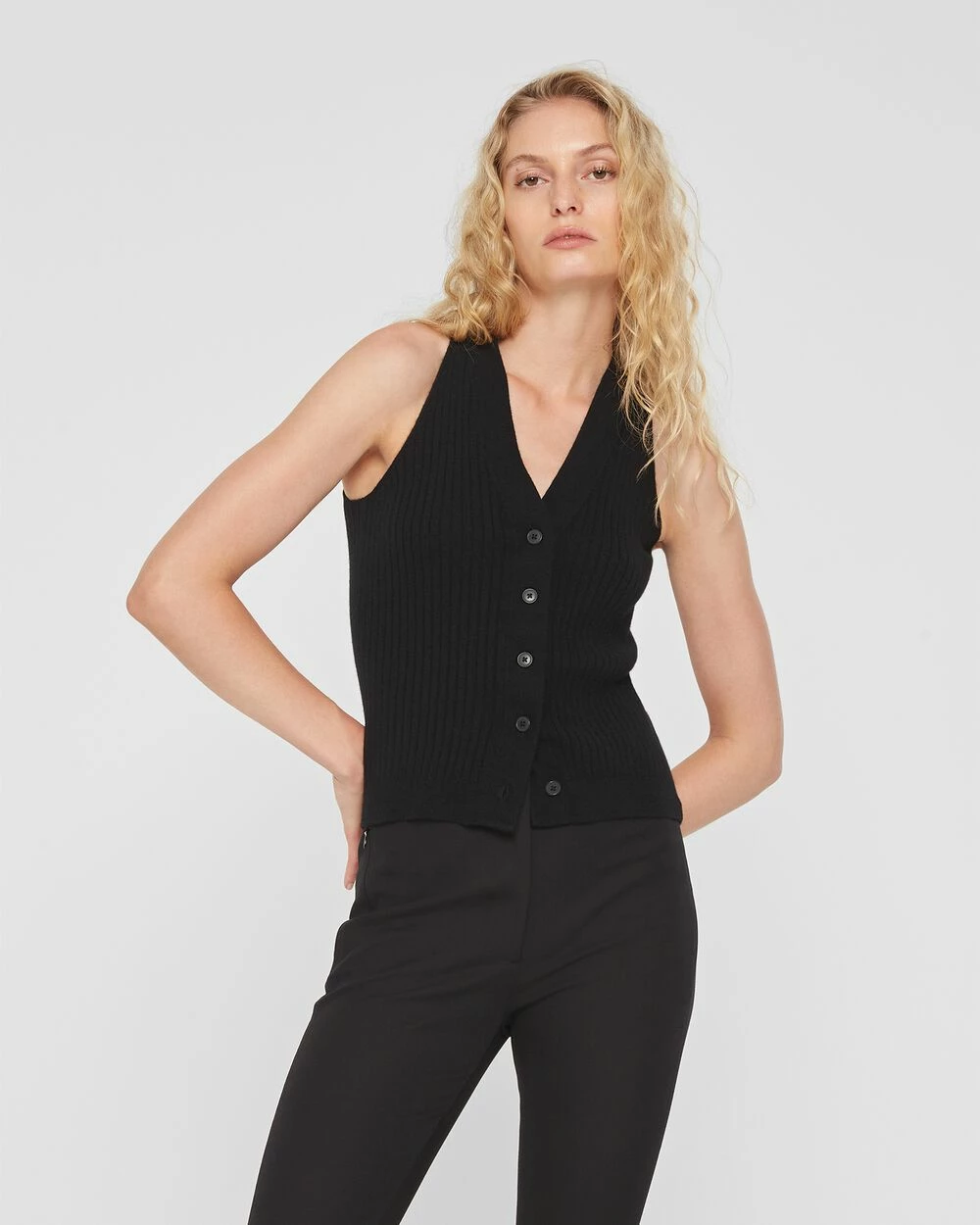 Best deal ๐ฏ Club Monaco ๐ฉ Women Cashmere Ribbed Waistcoat Black โญ