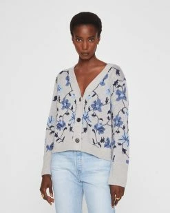 Hot Sale โ๏ธ Club Monaco ๐ฉ Women Floral Jacquard Cardigan Grey Multi โจ