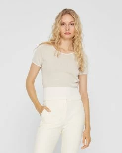 Buy 🤩 Club Monaco 👩 Women Jacquard Tee Blanc De Blanc Multi 🎁