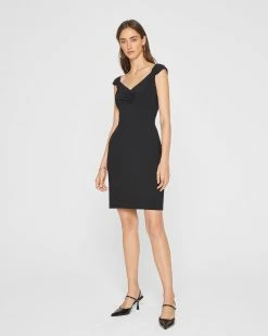 Best Pirce 🛒 Club Monaco 👩 Women Open Neck Fitted 👗 Dress Black 🔥