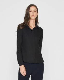 Promo 😍 Club Monaco 👩 Women Knit Slim Button-Down 👚 Shirt Black 🔔