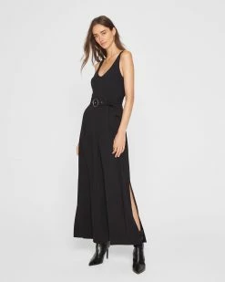Best Sale ⌛ Club Monaco 👩 Women Belted Scoop Neck Jumpsuit Black ✔️