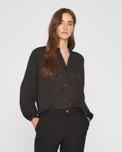 Cheapest 😀 Club Monaco 👩 Women Textured Popover 👚 Shirt Black 😀