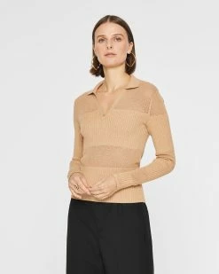 Deals 🔔 Club Monaco 👩 Women Mix Stitch Johnny Collar Sweater Dune 🌟