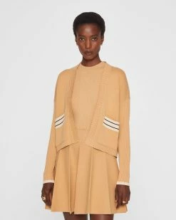 New 🤩 Club Monaco 👩 Women Contrast Pocket Cardigan Iced Latte 🌟