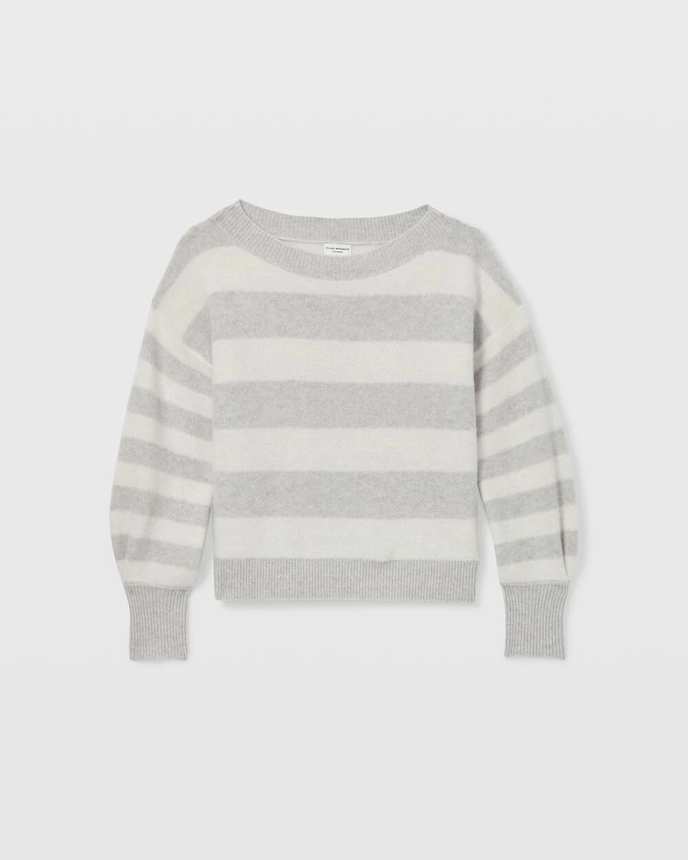 Best deal 🌟 Club Monaco 👩 Women Striped Boiled Cashmere Boatneck Sweater Light Heather Grey &white ⌛ - Image 5