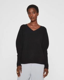 Cheap 🥰 Club Monaco 👩 Women Cashmere V-Neck Sweater Black 🛒