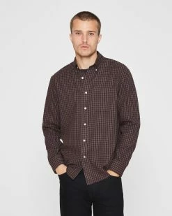Coupon 🌟 Club Monaco Men Long Sleeve Waffle Check 👚 Shirt Mole 🔥