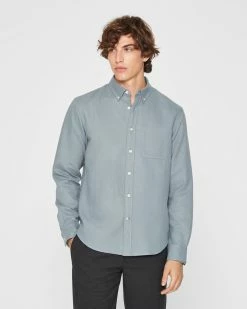 Wholesale ⌛ Club Monaco Men Solid Doubleface Long Sleeve 👚 Shirt Charcoal 🔔