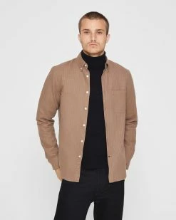 Cheap ⭐ Club Monaco Men Check Doubleface Long Sleeve 👚 Shirt Fossil Beige ✨