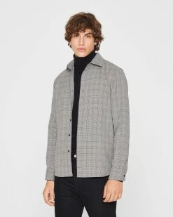 Cheap 🥰 Club Monaco Men Plaid Refined Twill 👕 Shirt Grey Multi 💯