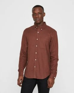 Top 10 😍 Club Monaco Men Long Sleeve Texture Flannel 👚 Shirt Bitter Chocolate 🤩