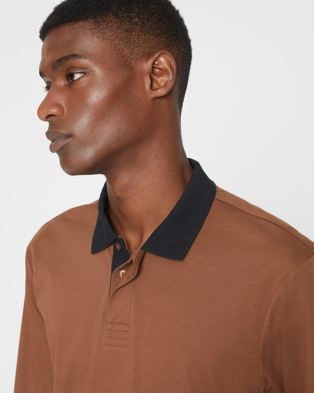 Discount 👏 Club Monaco Men Refined Long Sleeve Polo Medium Brown 🥰 - Image 3