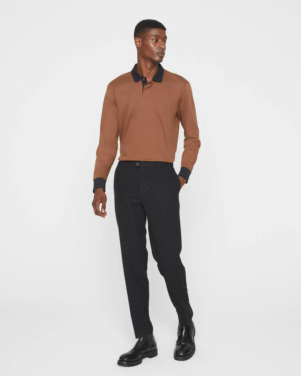 Discount 👏 Club Monaco Men Refined Long Sleeve Polo Medium Brown 🥰 - Image 4
