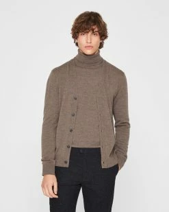 Buy ๐ Club Monaco Men Merino Wool Cardigan Brown โค๏ธ