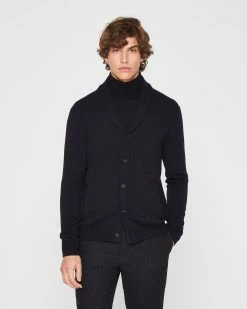 Cheap 👍 Club Monaco Men Merino Wool Shawl Cardigan Navy 👏