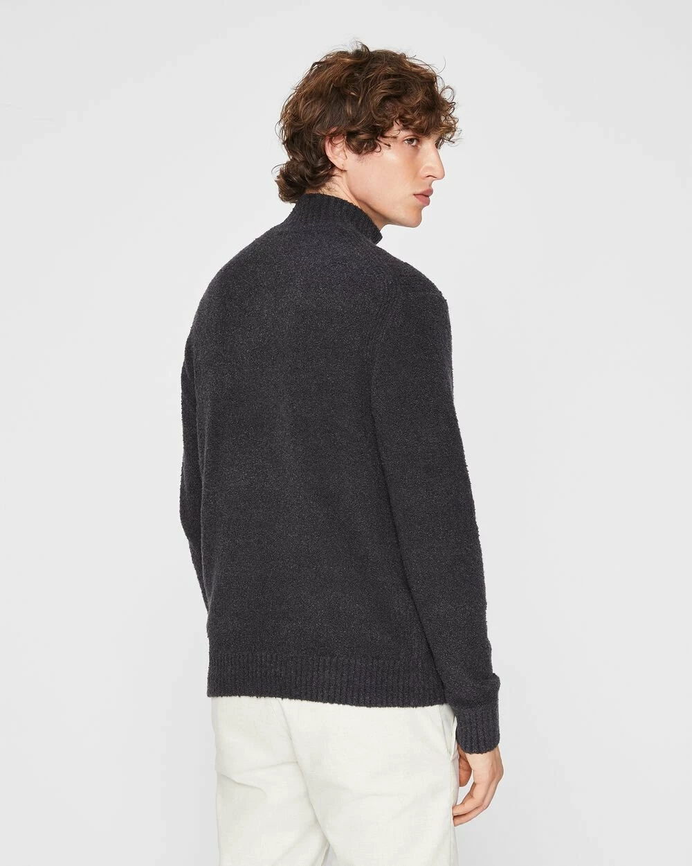 Coupon ⭐ Club Monaco Men Bouclé Quarter Zip Sweater Charcoal 👍 - Image 2
