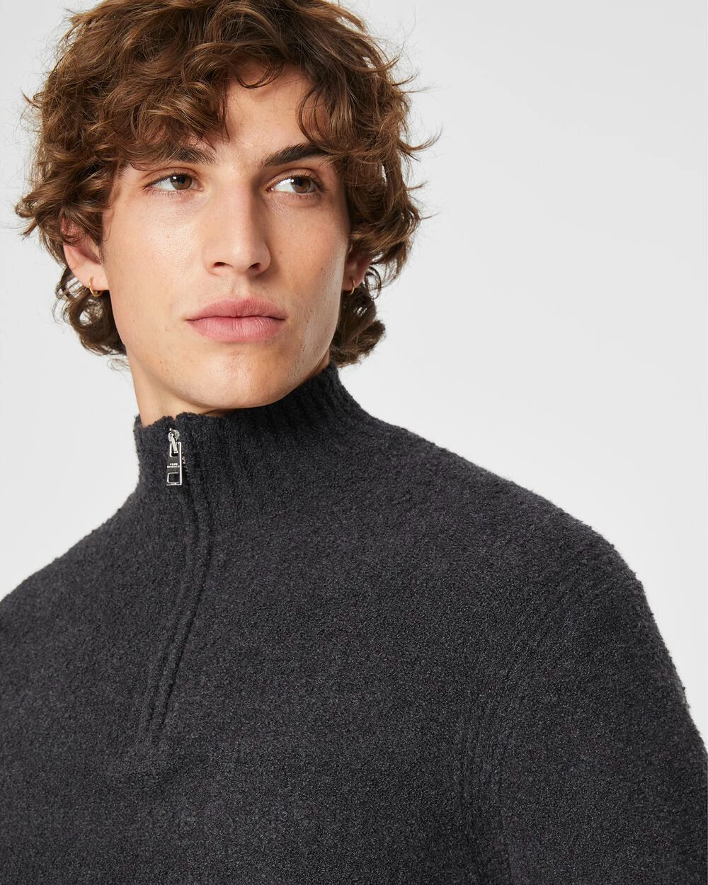 Coupon ⭐ Club Monaco Men Bouclé Quarter Zip Sweater Charcoal 👍 - Image 3