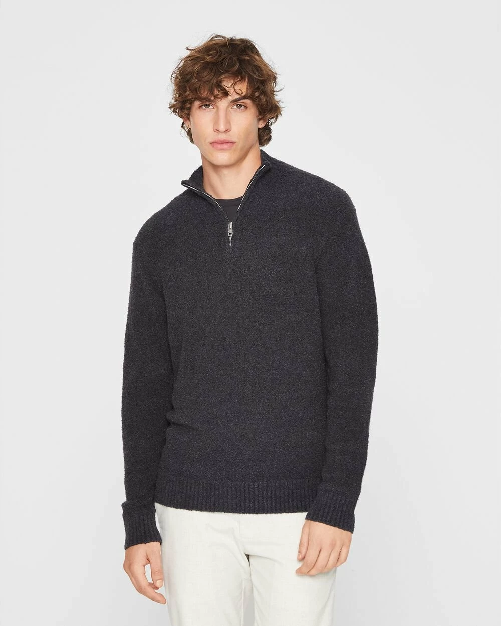 Coupon ⭐ Club Monaco Men Bouclé Quarter Zip Sweater Charcoal 👍