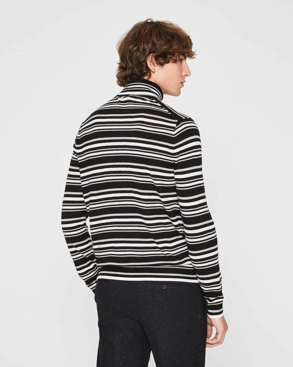 Buy โค๏ธ Club Monaco Men Stripe Merino Wool Turtleneck Black Multi ๐งจ - Image 2