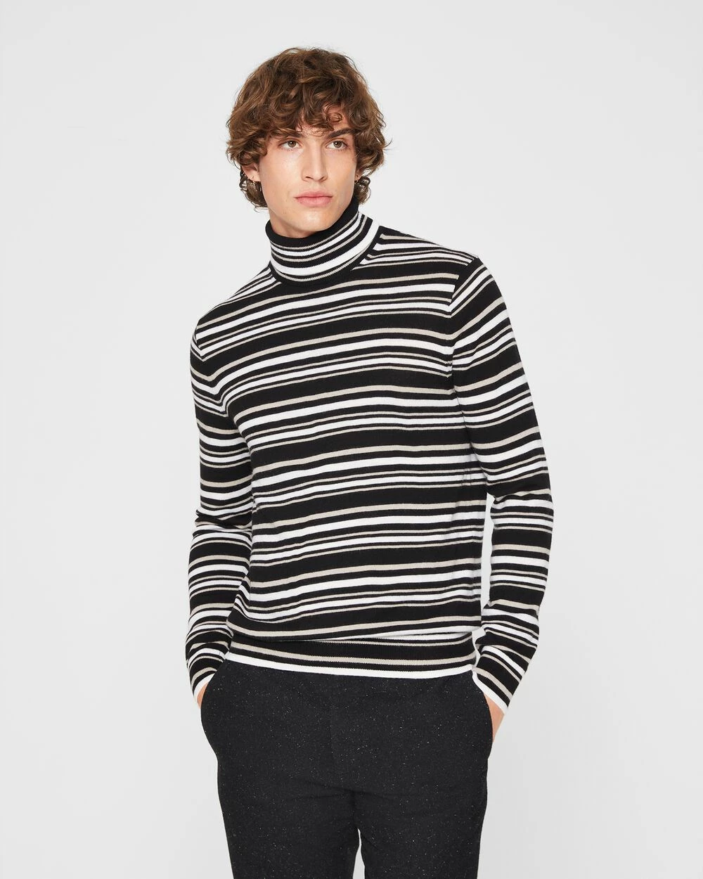 Buy โค๏ธ Club Monaco Men Stripe Merino Wool Turtleneck Black Multi ๐งจ