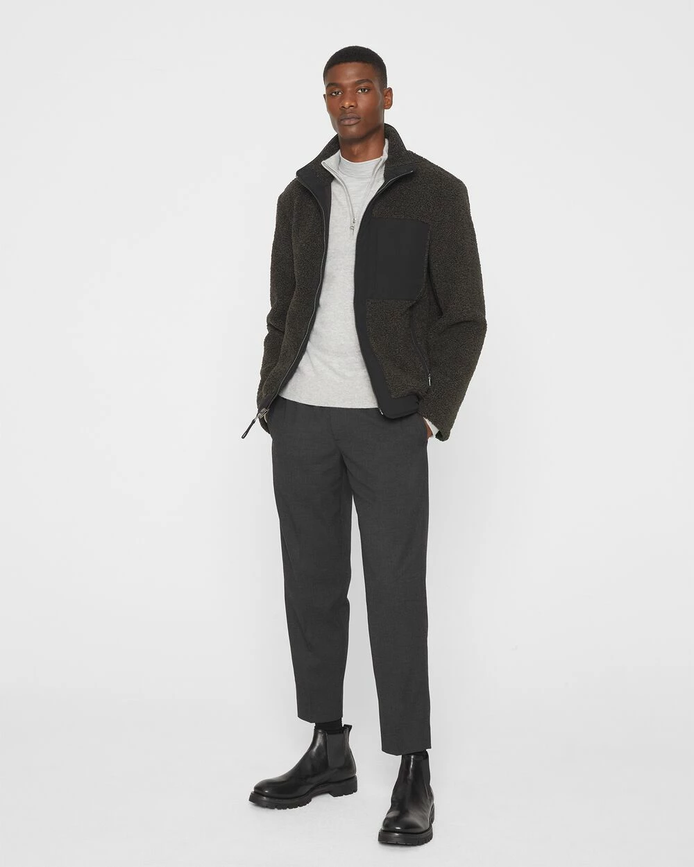 Budget ๐ Club Monaco Men Sherpa Jacket Dark Grey ๐ - Image 4