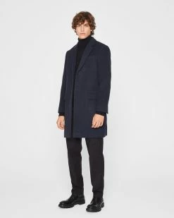 Discount 🛒 Club Monaco Men Modern Twill 🧥 Coat Navy Multi 😍