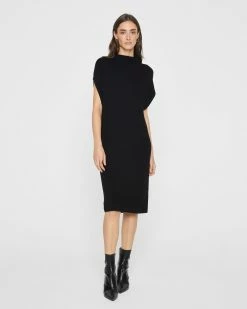 New 🎉 Club Monaco 👩 Women Abhy Ribbed Wool 👗 Dress Black 👏