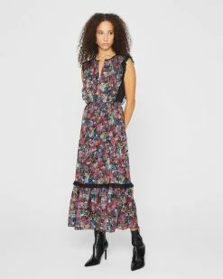 Budget ⭐ Club Monaco 👩 Women Garden Floral 👗 Dress Winter Berry 🤩