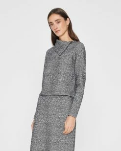 Best Sale 🎉 Club Monaco 👩 Women Zip Mock Neck Sweater Charcoal Multi 🛒