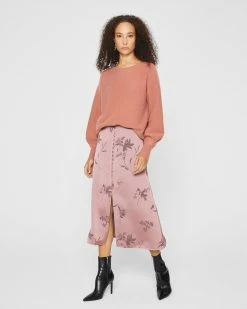 Promo 🔥 Club Monaco 👩 Women Printed Button Front Slip 👗 Skirt Rose Print ❤️