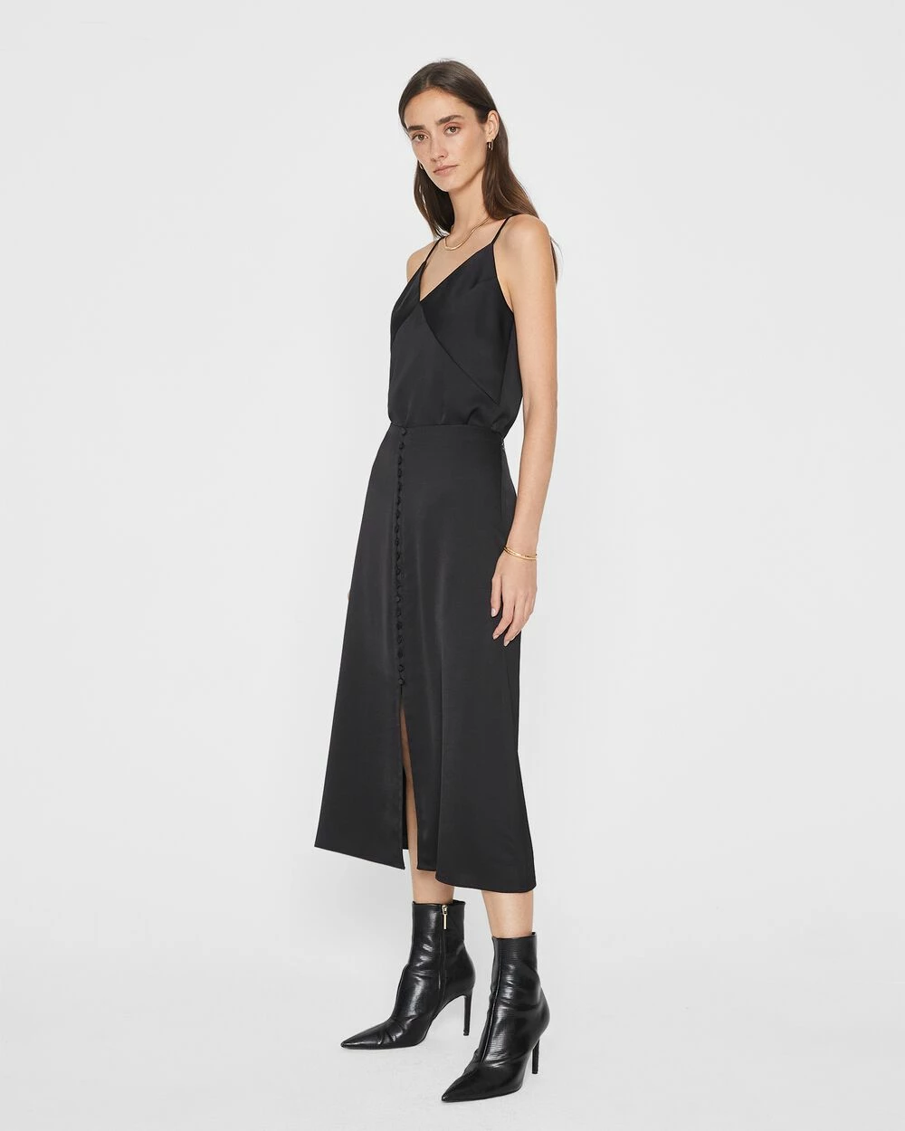 Budget ๐ Club Monaco ๐ฉ Women Button Front Slip ๐ Skirt Black ๐