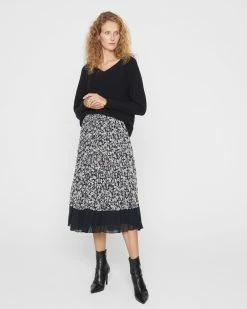 Coupon ⌛ Club Monaco 👩 Women Printed Pleat 👗 Skirt Blue Dahlia ❤️