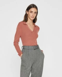 Cheapest 🧨 Club Monaco 👩 Women Everywear Johnny Collar Sweater Cedar Brown 👏