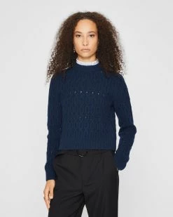 Top 10 ๐ Club Monaco ๐ฉ Women Pointelle Cable Sweater Navy ๐ฅฐ