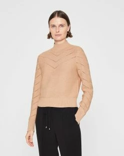 Brand new ✔️ Club Monaco 👩 Women Paneled Stitch Mock Neck Sweater Golden Tan 👍